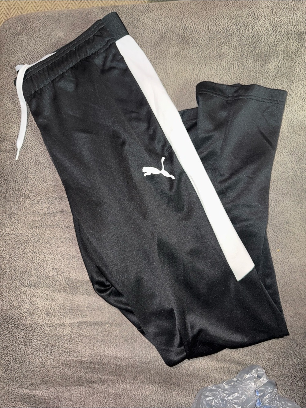 Puma Black Womens SweatPants with White Stripe - slim style jogger